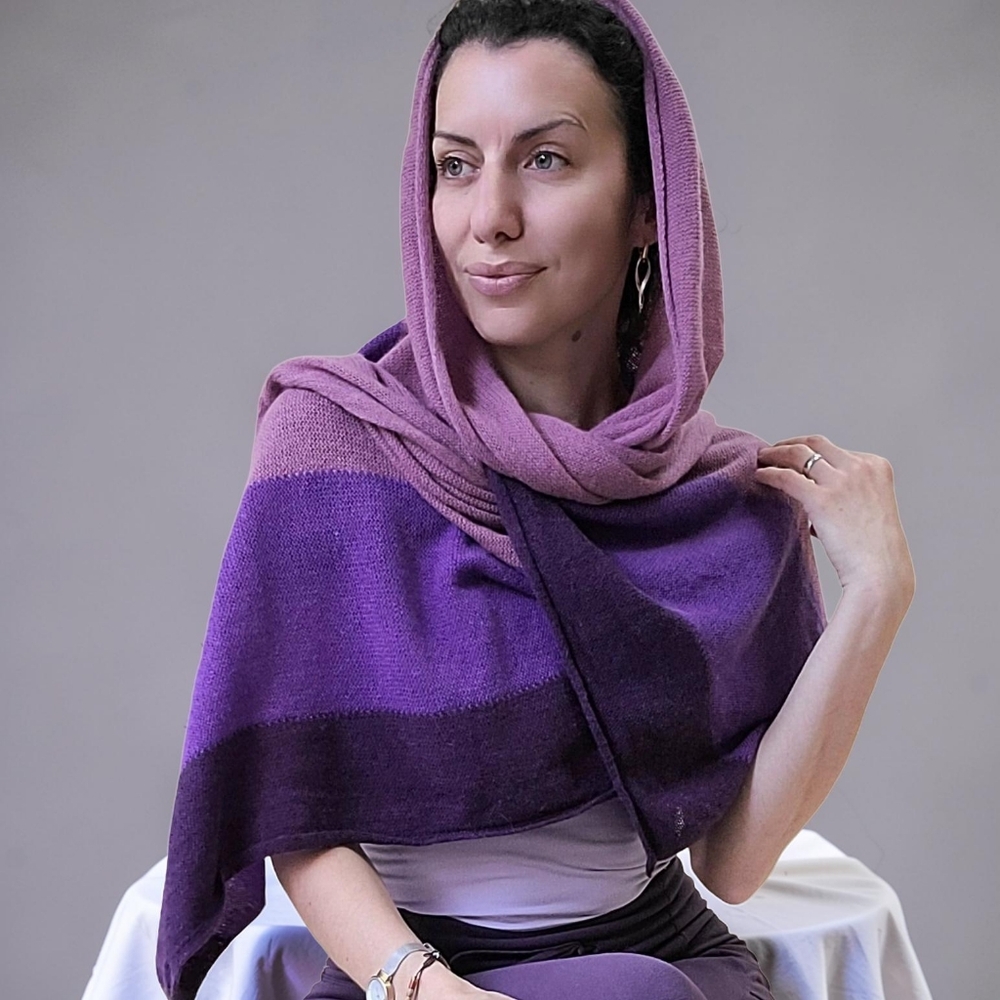 Halogen Cashmere Blend Three Tone Purple Gradient Shawl 74x21